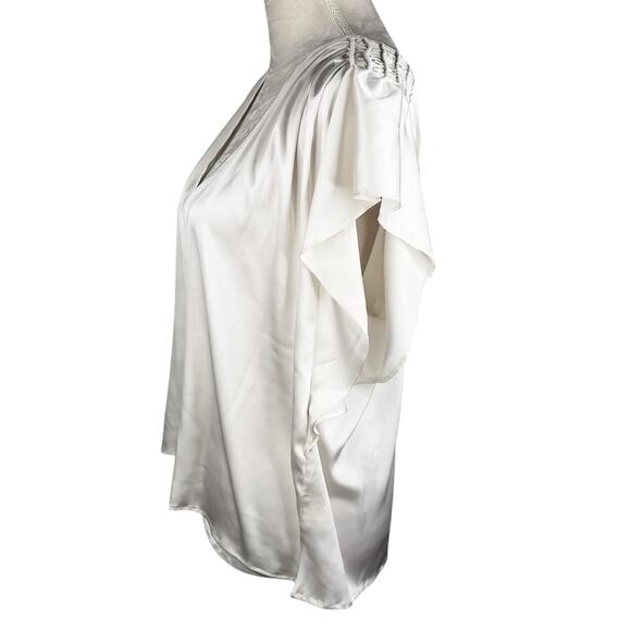 White House Black Market Flutter Sleeve V-Neck Top Ecru XL Satin New - Picture 12 of 12